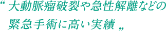 大動脈瘤破裂や急性解離などの緊急手術に高い実績