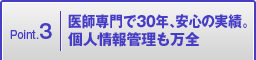 Point.3 医師専門で30年、安心の実績。個人情報管理も万全
